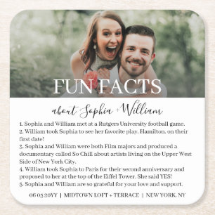 Modern Simple Photo Fun Facts Wedding Square Paper Square Paper Coaster