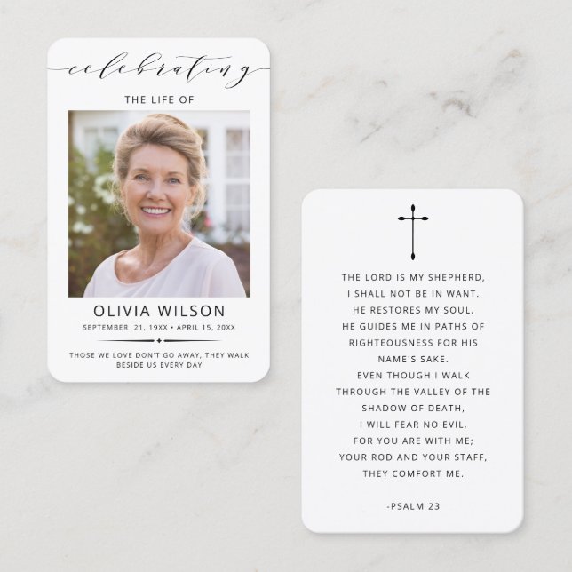 Modern Simple Photo Funeral Memorial Prayer Cards (Front/Back)