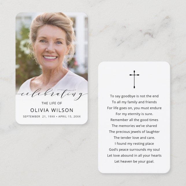 Modern Simple Photo Funeral Memorial Prayer Cards (Front/Back)