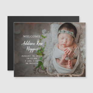 Modern Simple Photo Girl Birth Announcement Magnet