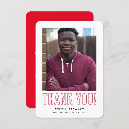 modern simple photo GRAD THANK YOU bold red