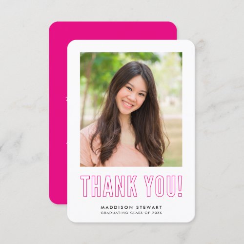 modern simple photo GRAD THANK YOU hot pink