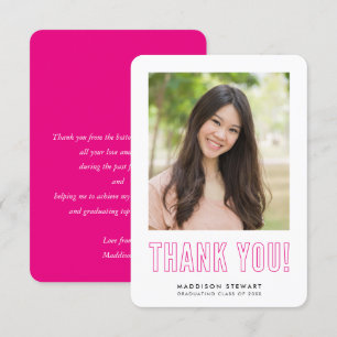 modern simple photo GRAD THANK YOU hot pink Card