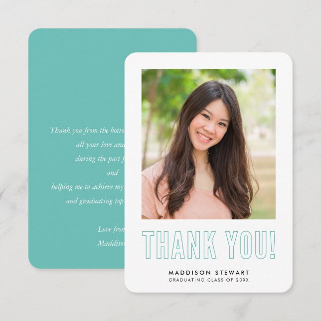 modern simple photo GRAD THANK YOU mint green (Front/Back)