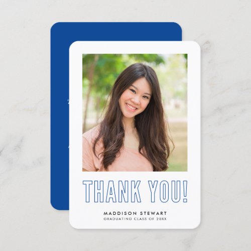 modern simple photo GRAD THANK YOU royal blue