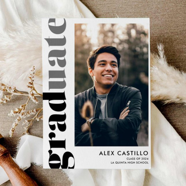 Modern Simple Photo Graduation Announcement (Modern Black and White Photo Graduation Announcement)