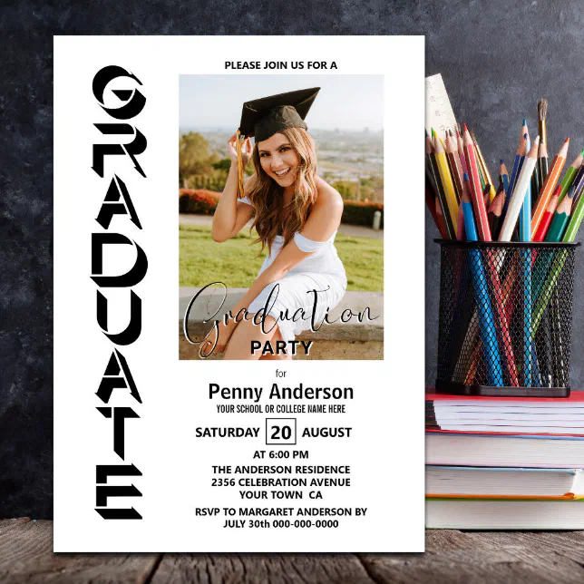 Modern Simple Photo Graduation Party Invitation | Zazzle