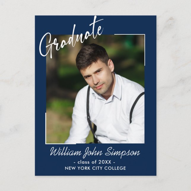 Modern  Simple PHOTO Graduation Party Invitation Postcard (Front)