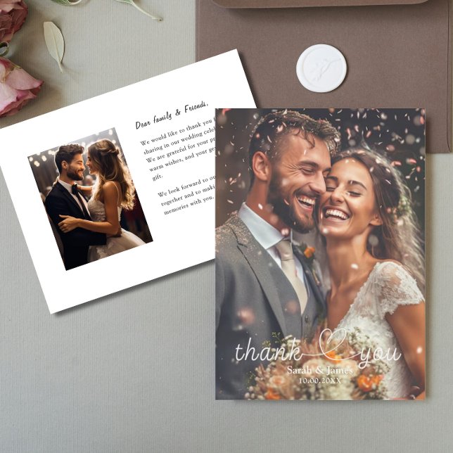 Modern Simple Photo heart love Wedding Thank You Card (Creator Uploaded)