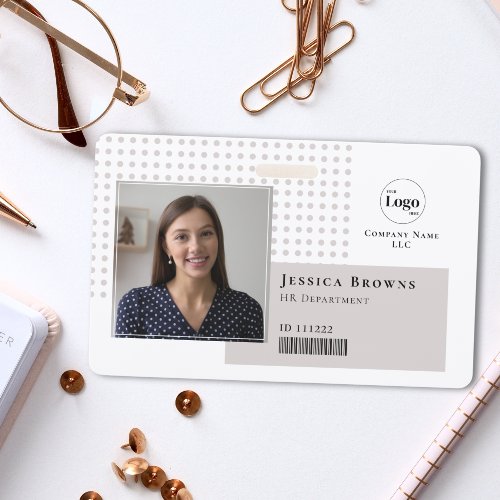 Modern Simple Photo Logo QR Barcode Beige White Badge