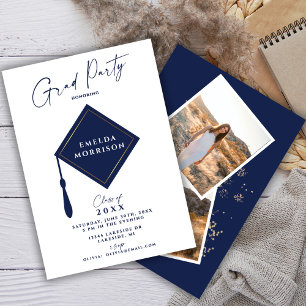 Modern Simple Photo Navy Blue Graduation Party Invitation