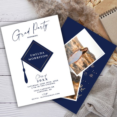 Modern Simple Photo Navy Blue Graduation Party