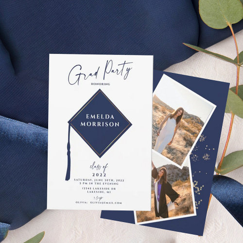 Modern Simple Photo Navy Blue Graduation Party