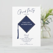 Modern Simple Photo Navy Blue Graduation Party Invitation (Standing Front)