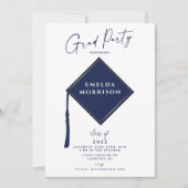 Modern Simple Photo Navy Blue Graduation Party Invitation (Front)