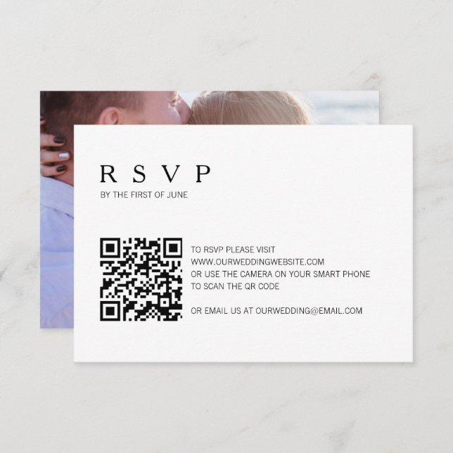Modern Simple Photo QR Code Wedding RSVP Card (Front/Back)