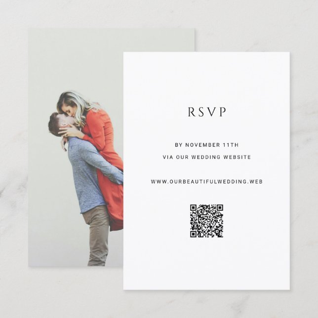 Modern Simple Photo QR Code Wedding RSVP Card (Front/Back)
