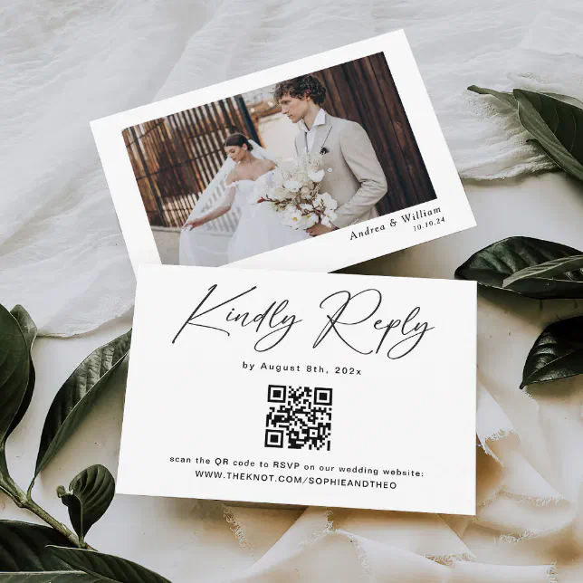 Modern Simple Photo QR code Wedding RSVP Enclosure Card | Zazzle