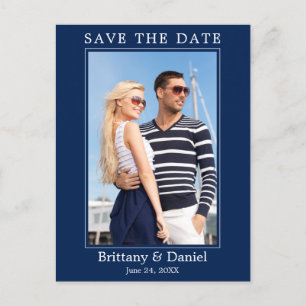 Modern Simple Photo Save The Date Navy Blue Postcard