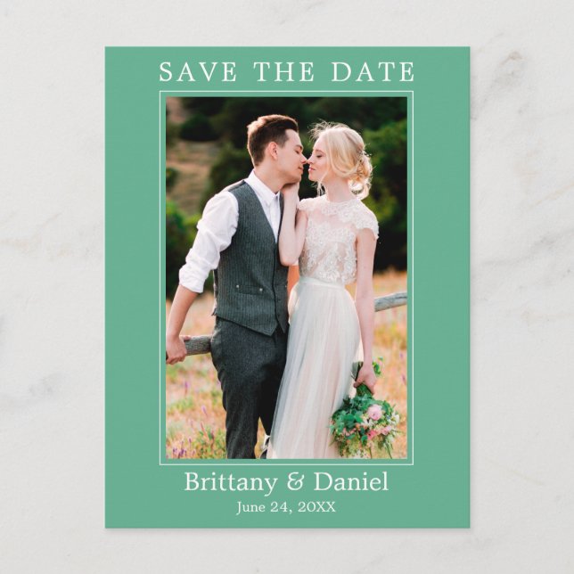 Modern Simple Photo Save The Date Neo Mint Postcard (Front)