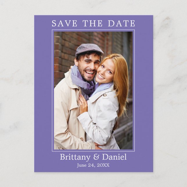 Modern Simple Photo Save The Date Periwinkle Postcard (Front)
