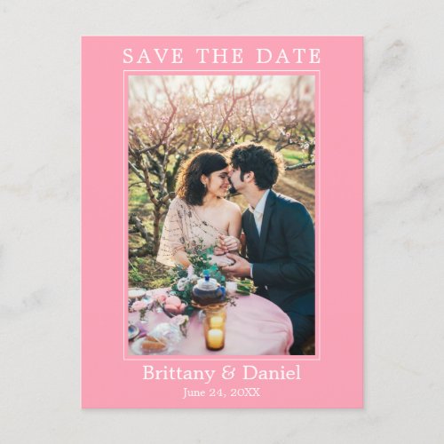 Modern Simple Photo Save The Date Pink Postcard