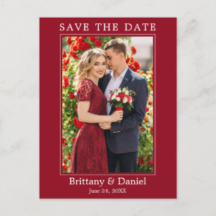 Modern Simple Photo Save The Date Red Postcard