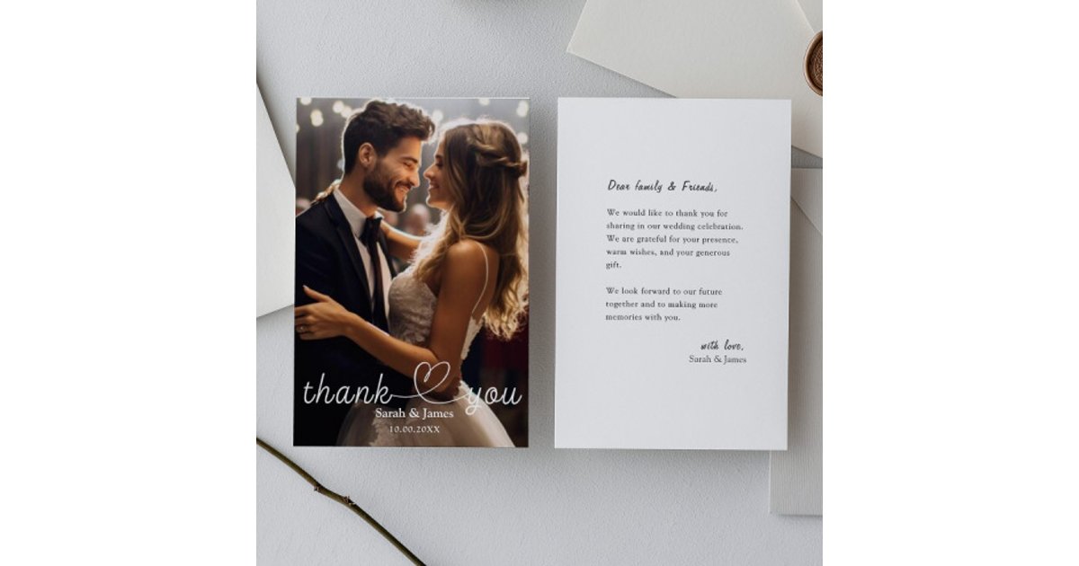 Modern Simple Photo Thank You Wedding Note Card | Zazzle
