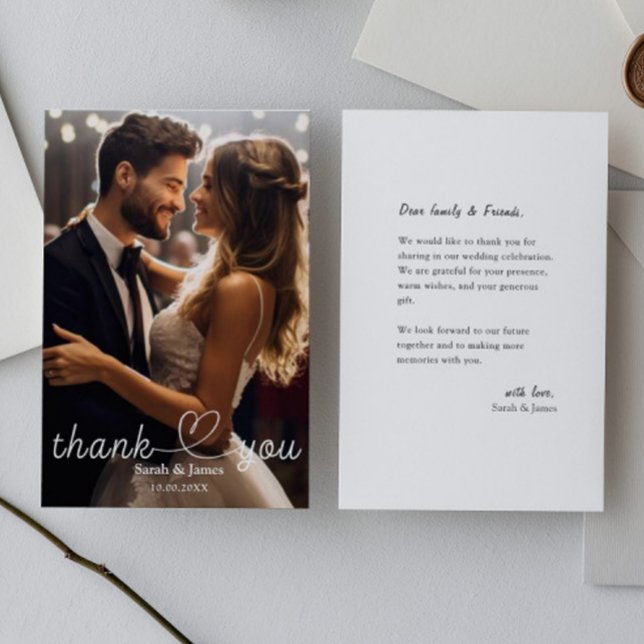 Modern Simple Photo Thank You Wedding Note Card (Creator Uploaded)