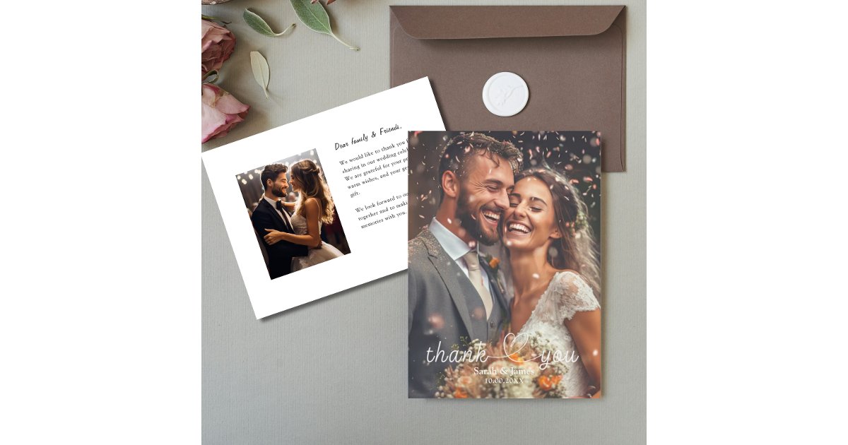 Modern Simple Photo Thank You Wedding Note Card | Zazzle