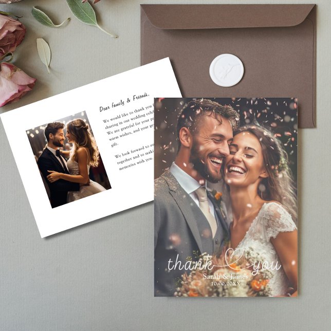 Modern Simple Photo Thank You Wedding Note Card (Creator Uploaded)