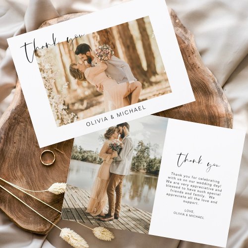 Modern Simple Photo Wedding Elegant Thank You Card