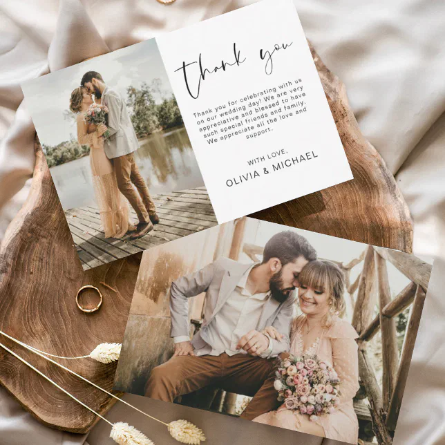 Modern Simple Photo Wedding Elegant Thank You Card | Zazzle