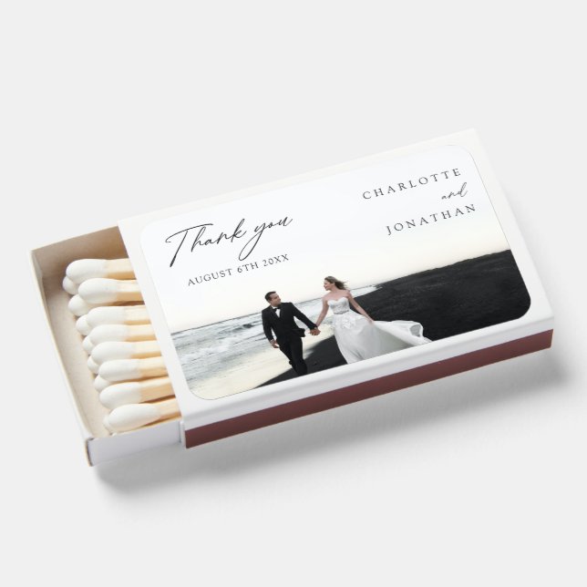 Modern Simple Photo Wedding Favors Matchboxes (Front Open)