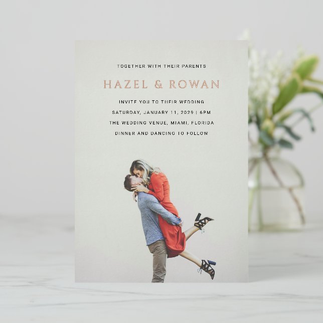 Modern Simple Photo Wedding Foil Invitation (Standing Front)