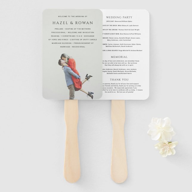 Modern Simple Photo Wedding Program Hand Fan (Front and Back)