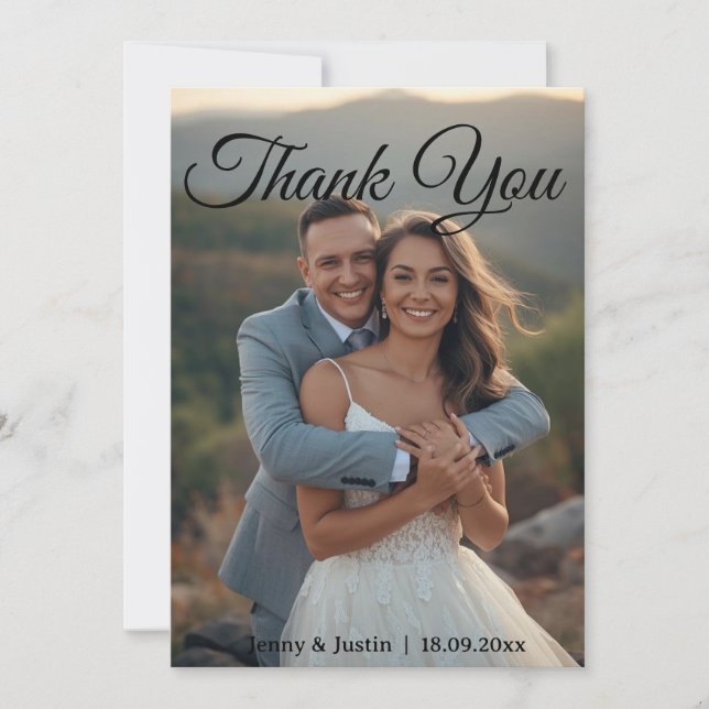 Modern Simple Photo Wedding Thank You Card W Note (Front)
