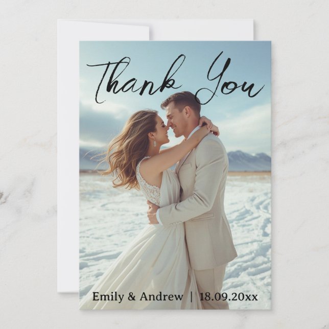 Modern Simple Photo Wedding Thank You Card W Note (Front)