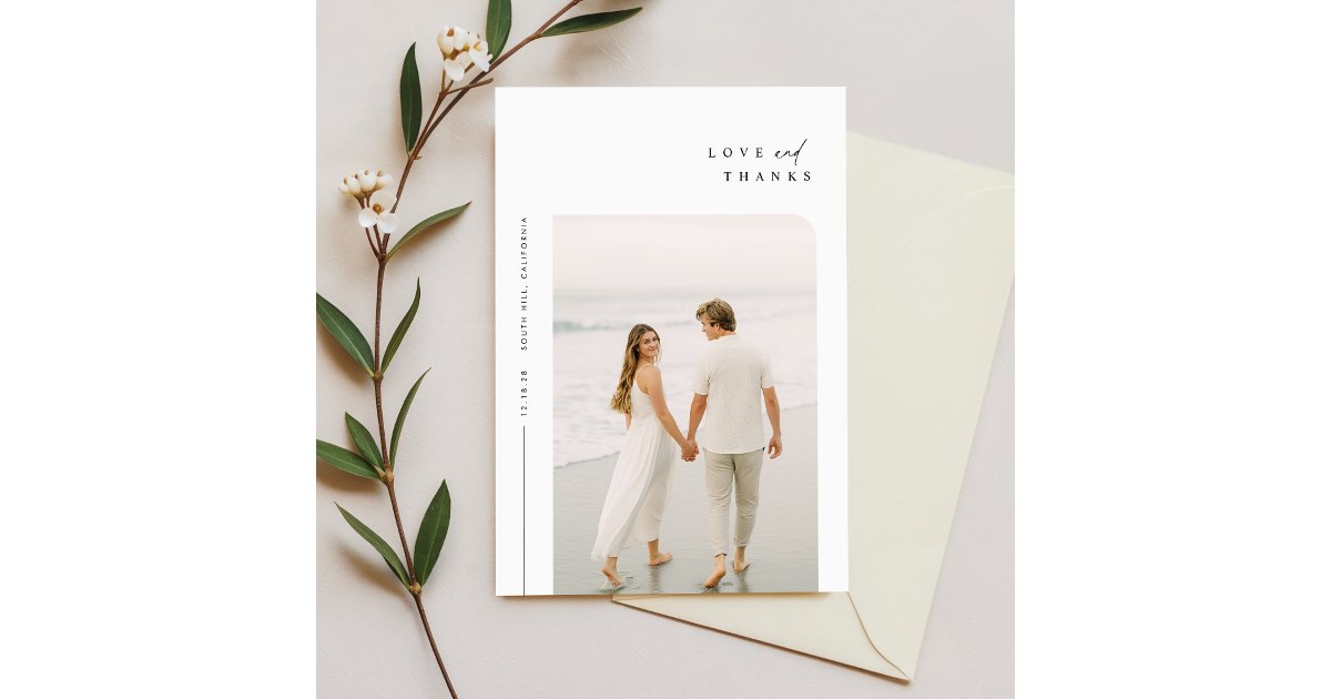 Modern Simple Photo Wedding Thank You Card W Note | Zazzle