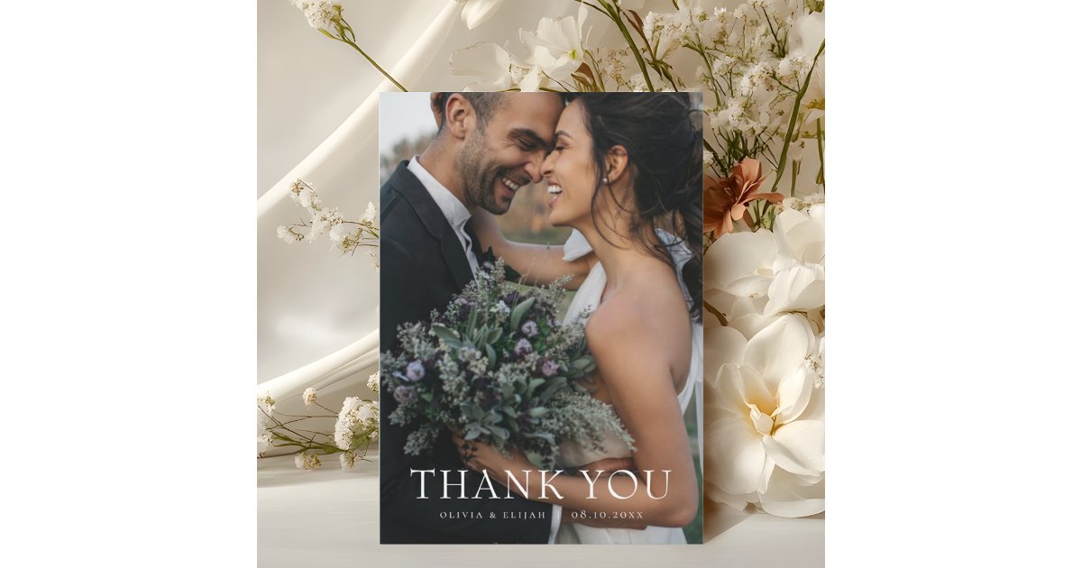 Modern Simple Photo Wedding Thank You Card W Note | Zazzle
