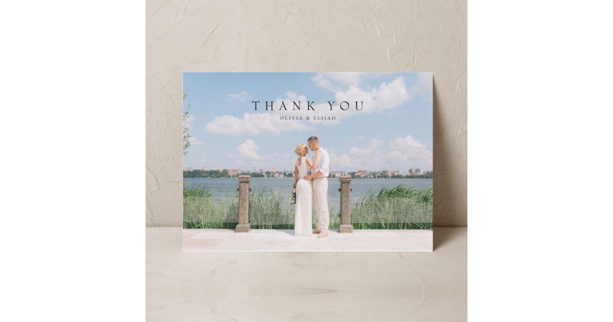 Modern Simple Photo Wedding Thank You Card W Note | Zazzle