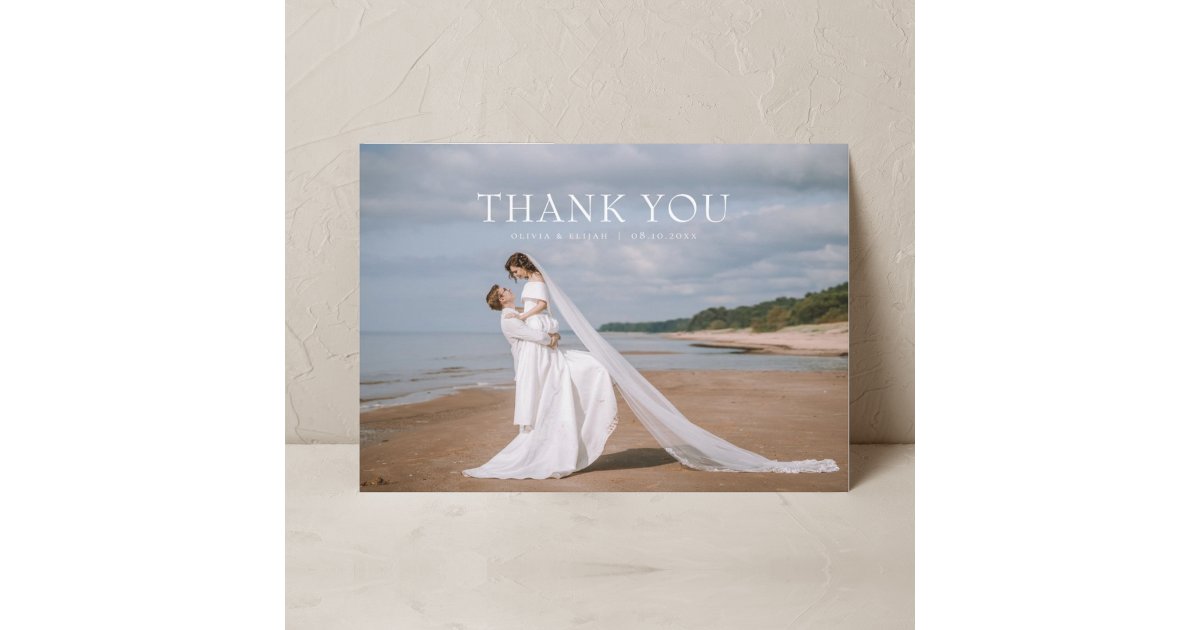 Modern Simple Photo Wedding Thank You Card W Note | Zazzle
