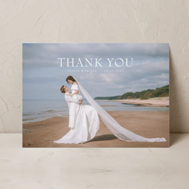 Modern Simple Photo Wedding Thank You Card W Note | Zazzle