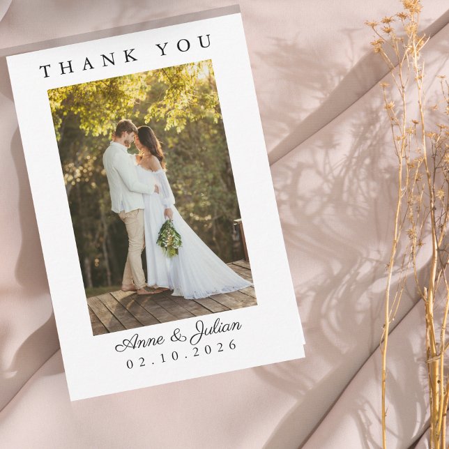 Modern Simple Photo Wedding Thank You Card W Note (Creator Uploaded)
