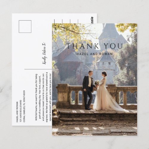 Modern Simple Photo Wedding Thank You Postcard