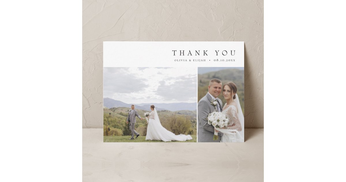Modern Simple Photo Wedding W Note 3 Photos Thank You Card | Zazzle