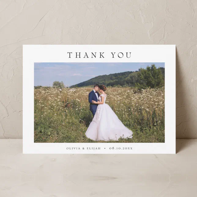 Modern Simple Photo Wedding W Note Landscape Thank You Card | Zazzle
