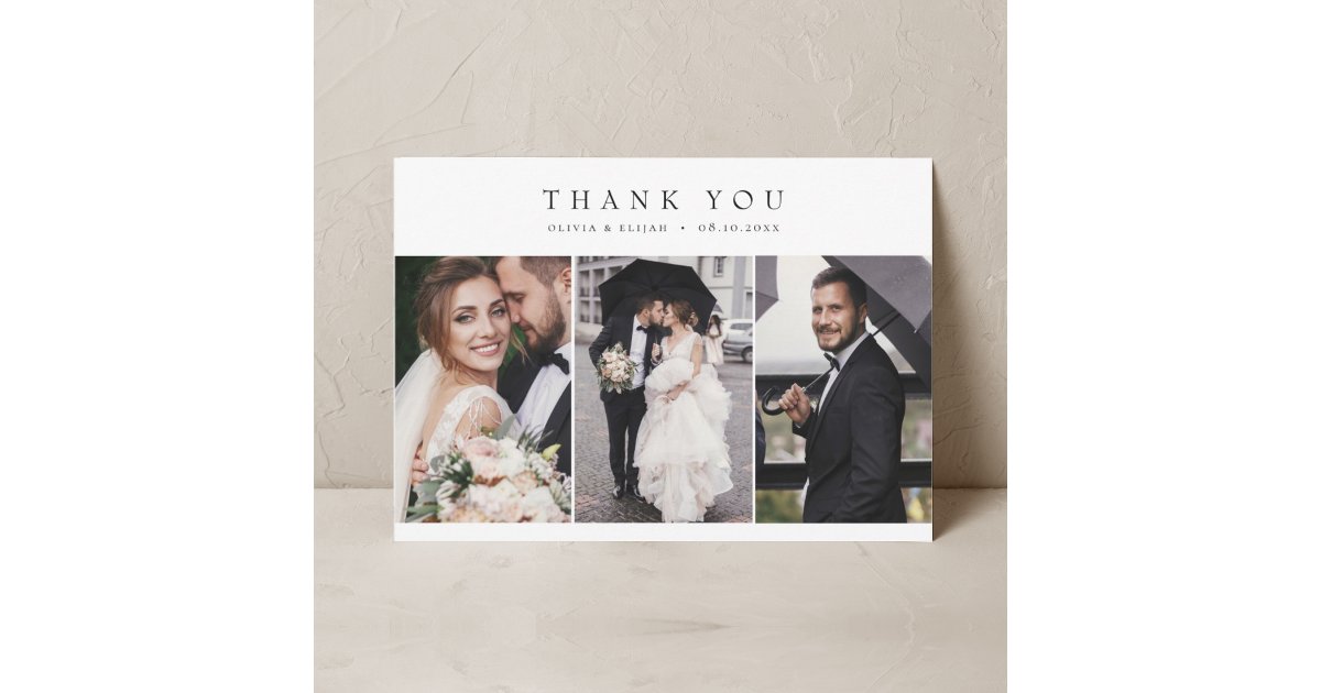 Modern Simple Photo Wedding W Note Multiphoto Thank You Card | Zazzle
