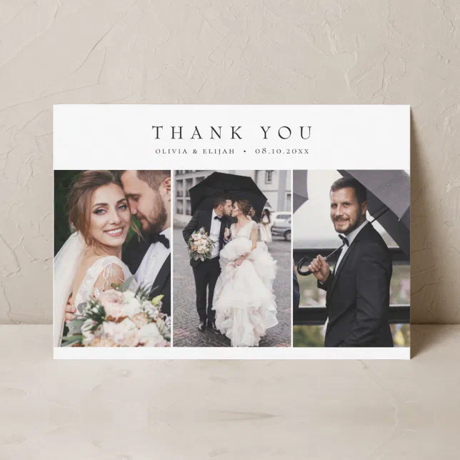 Modern Simple Photo Wedding W Note Multiphoto Thank You Card | Zazzle