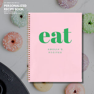 Modern Simple Pink and Green Custom Blank Recipe Notebook